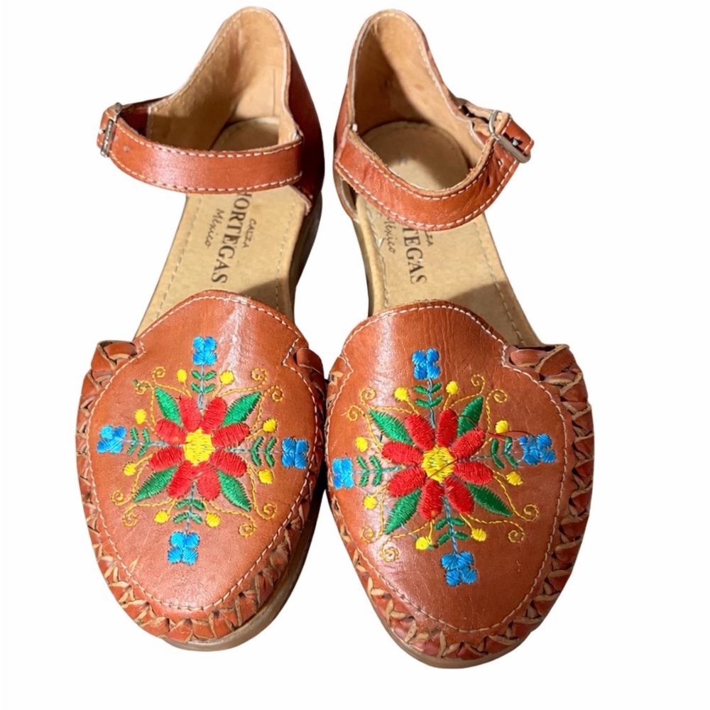 Mexican Huaraches Embroidered Leather Sandals with Ankle Strap